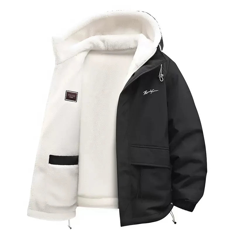 Men's winter jacket with hood and soft fleece lining
