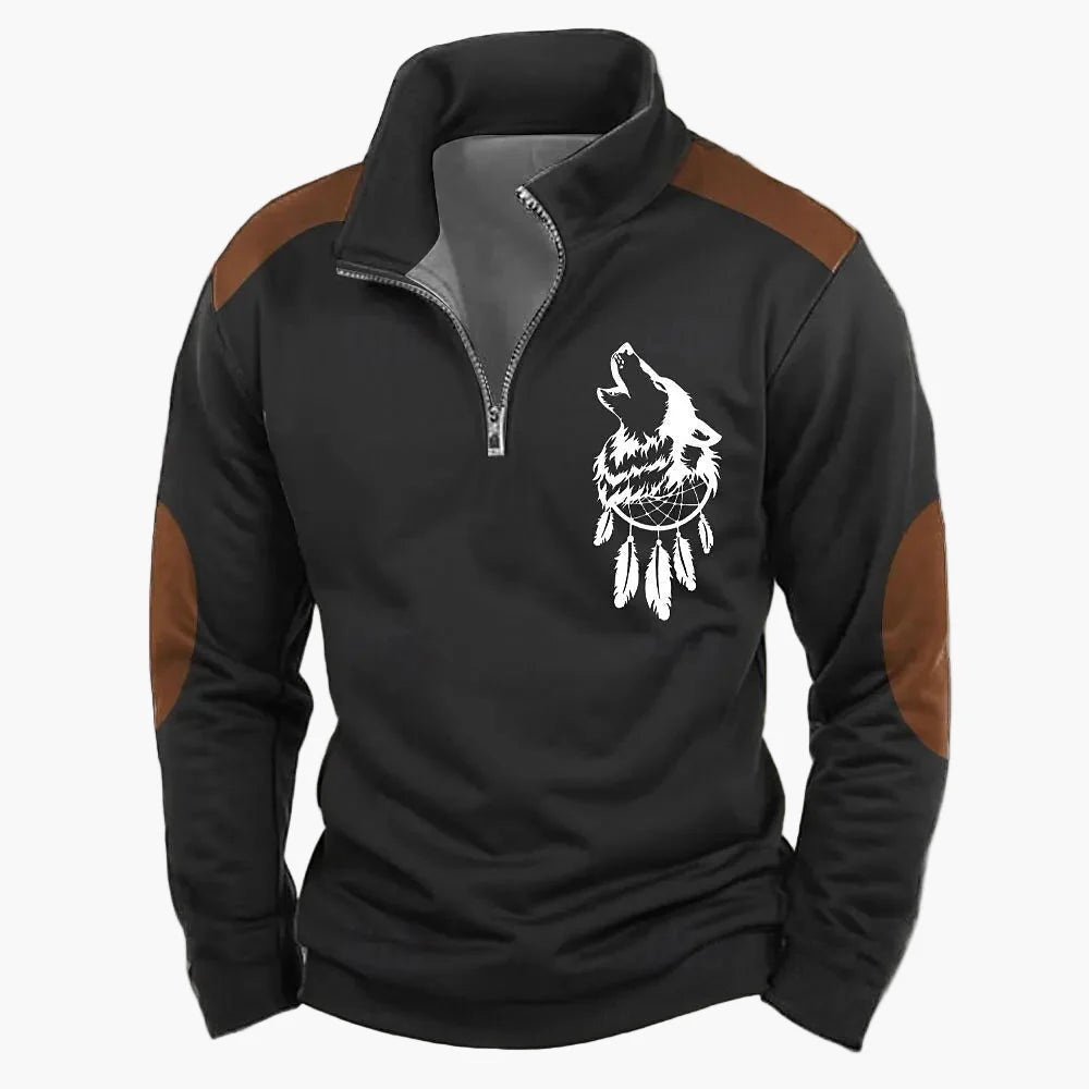Men's outdoor sweatshirt with wildlife print and stand-up collar – leisure & hunting