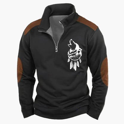 Men's outdoor sweatshirt with wildlife print and stand-up collar – leisure & hunting