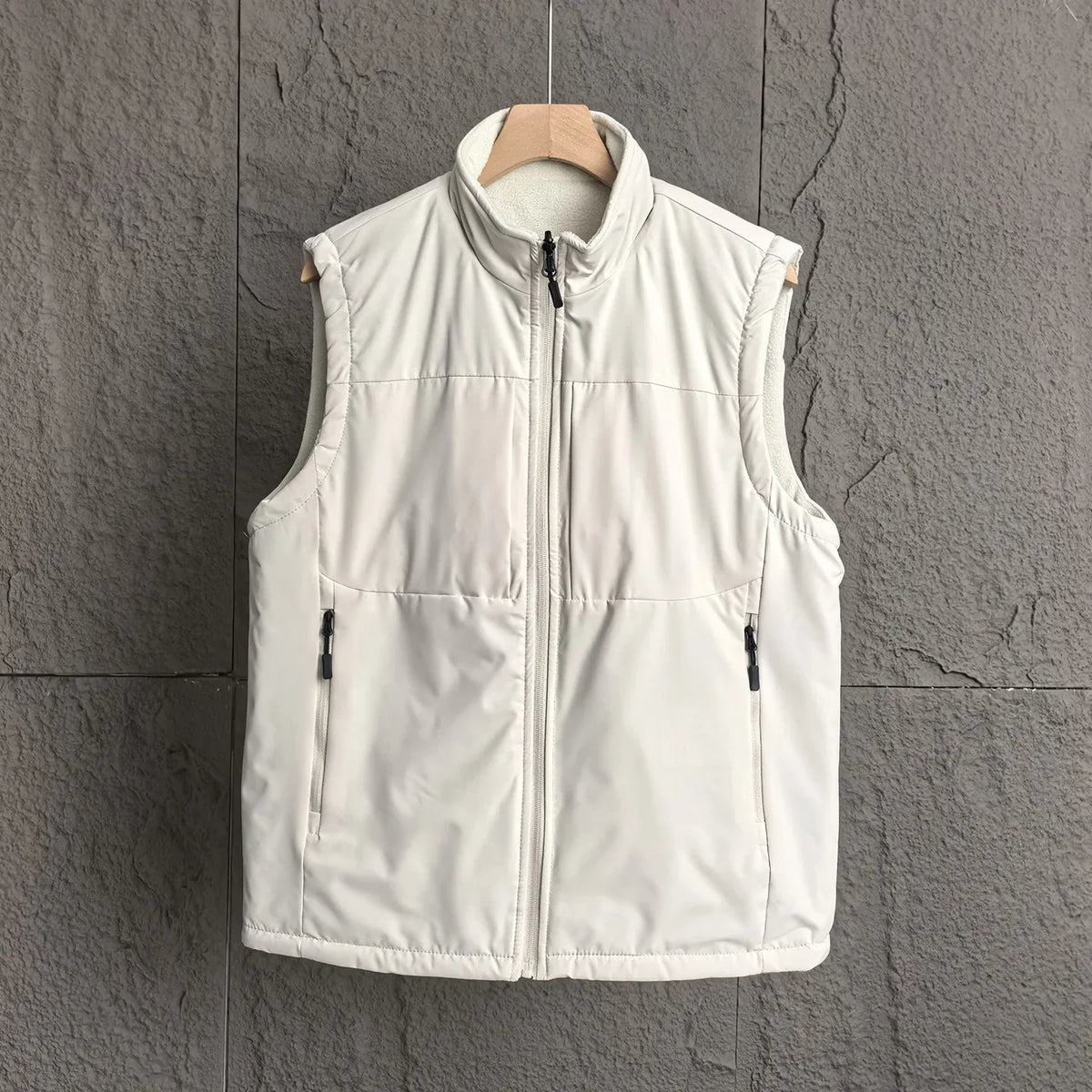 Men's winter vest, stand-up collar, quilted, zip-up, sleeveless