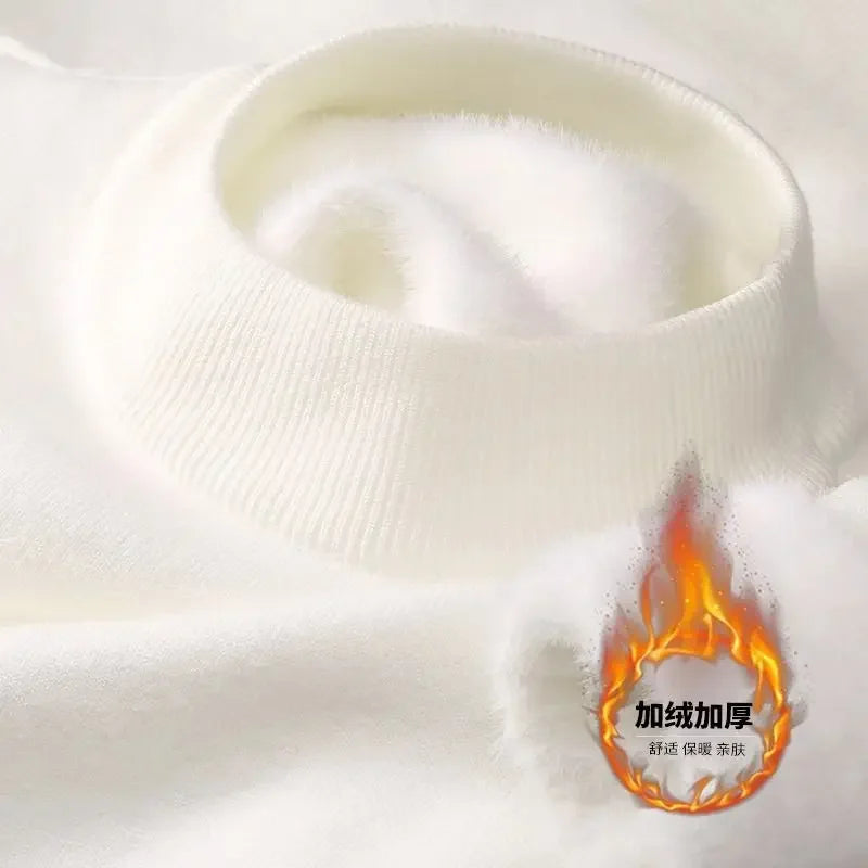 Unisex winter pullover with plush lining - turtleneck or crew neck