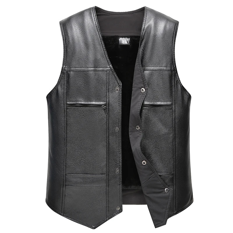 Men's black vest with fleece lining, button closure
