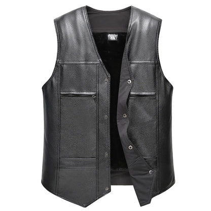 Men's black vest with fleece lining, button closure