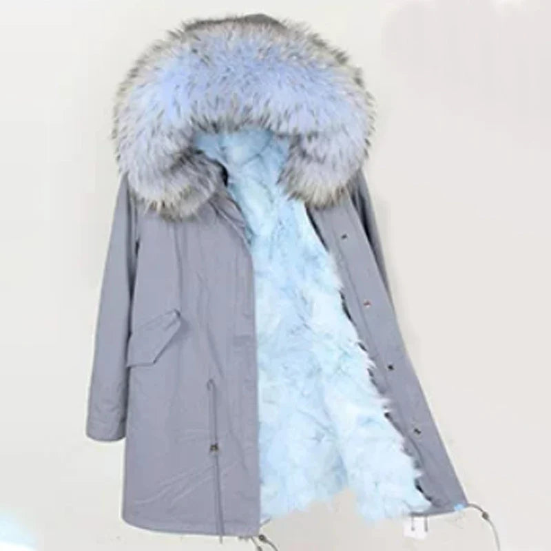Women's winter parka with removable faux fur collar and lining