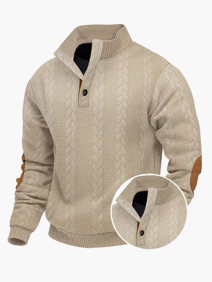 Herren Strickpullover mit Stehkragen und Ellenbogenpatches – Lässiger Winter-Sweater für Alltag und Outdoor