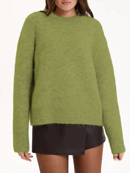 Women's crew-neck sweater, soft material, knitted, long sleeve