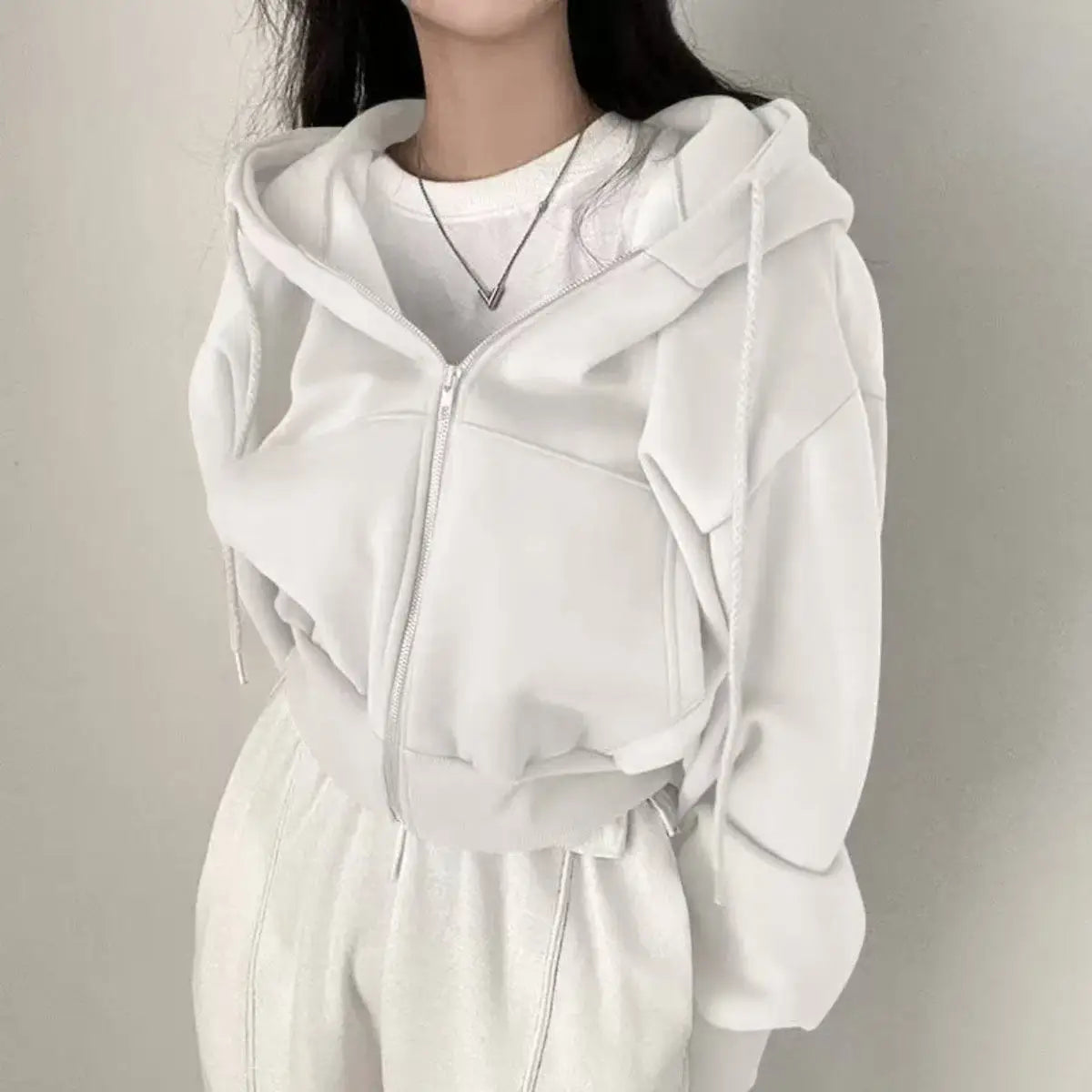 Women's cropped zip-up hoodie - Oversized fit
