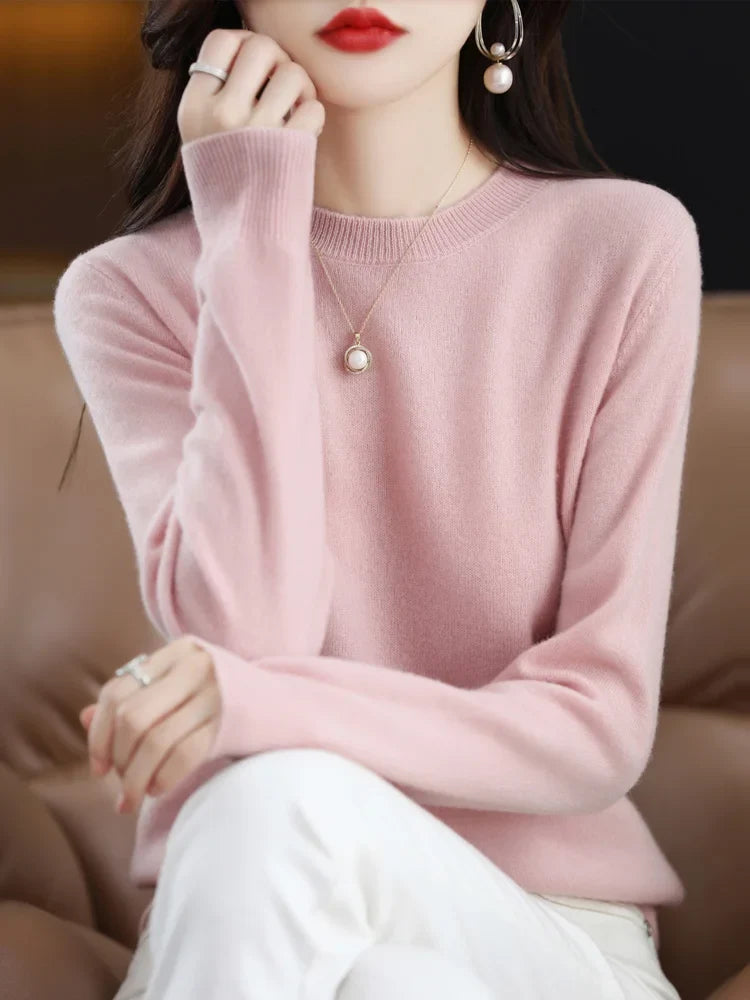 Damen Pullover Rundhals Langarm Feinstrick