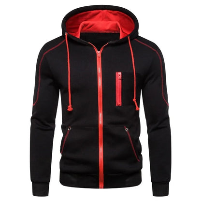 Herren Kapuzenpullover mit Reißverschluss, kontrastfarbener Kapuze und Kordelzug