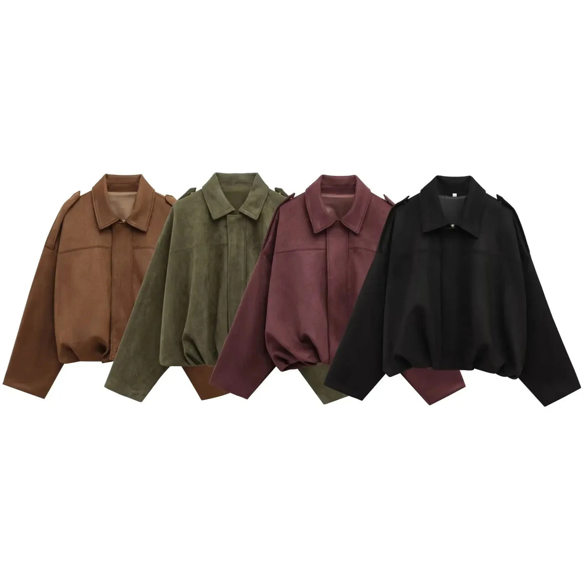 Women's cropped short transition jacket with lapel collar and long sleeves