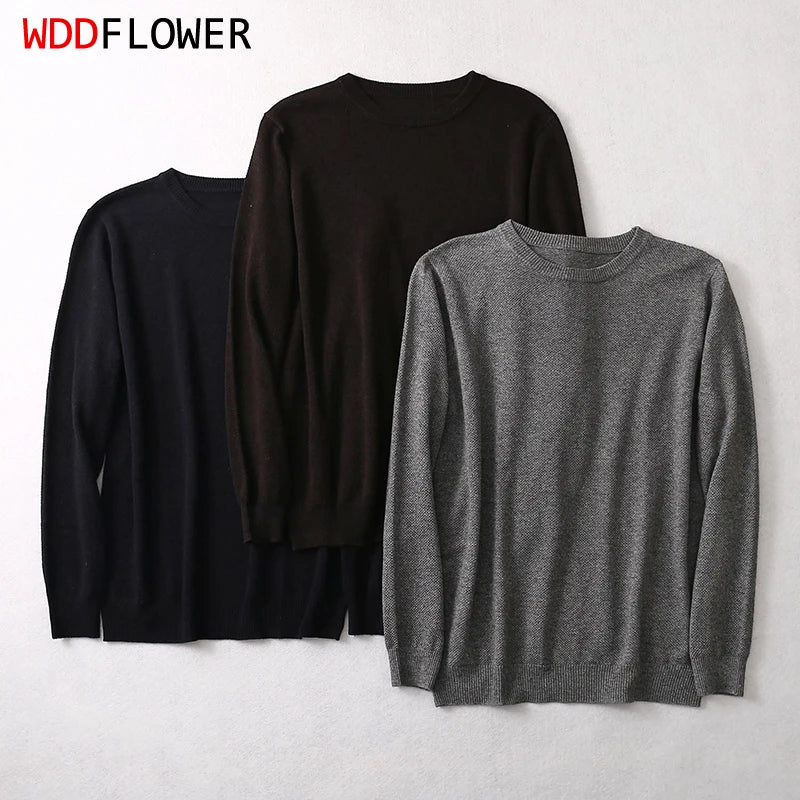 Unisex crew-neck sweater, long sleeves, fine knit, in black, gray, or brown