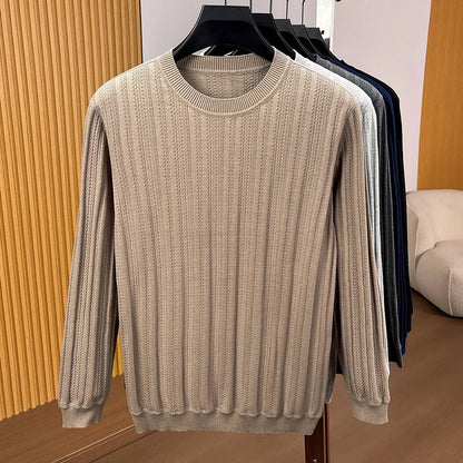 Men's Long-Sleeve Shirt Crew Neck Fine-Knit Ribbed Texture