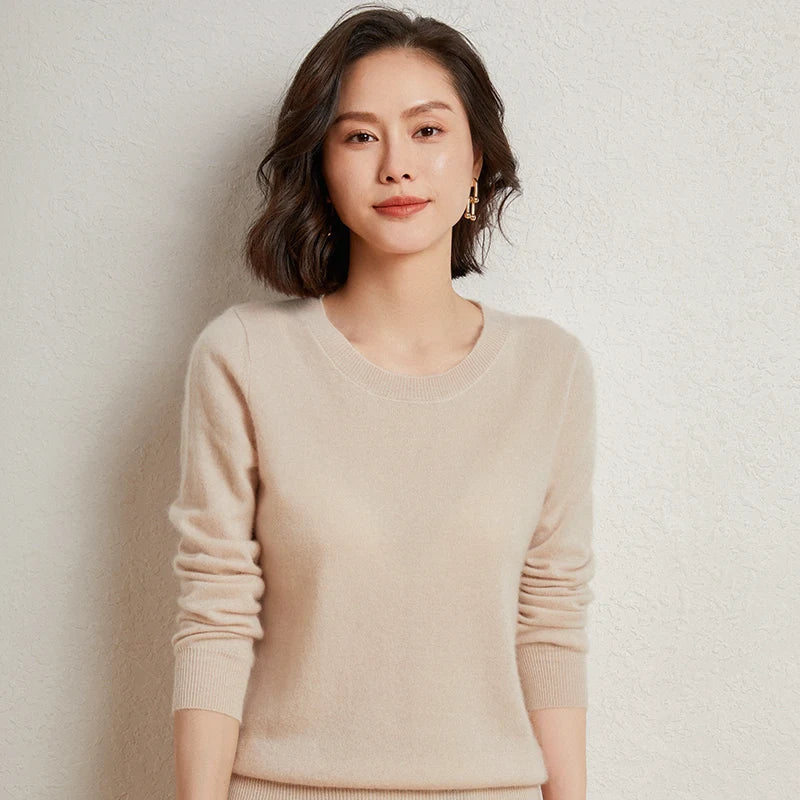 Women's Crew Neck Fine-Knit Long-Sleeve Sweatshirt