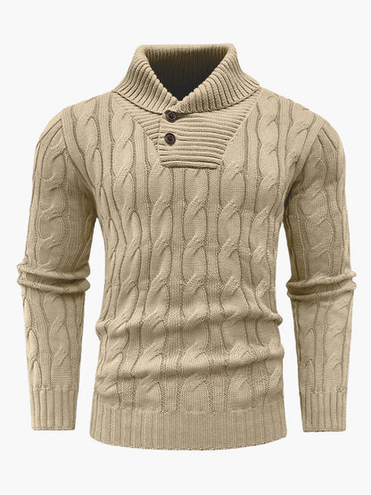 Men's knitted sweater with shawl collar and cable pattern – stylish casual sweater for autumn and winter