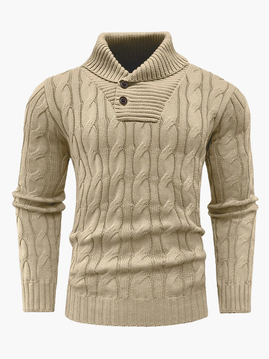 Men's knitted sweater with shawl collar and cable pattern – stylish casual sweater for autumn and winter
