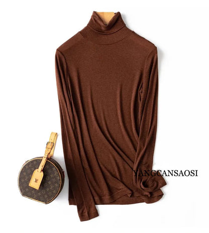 Women's Crew Neck Turtleneck Basic Slim-Fit Long-Sleeve Top