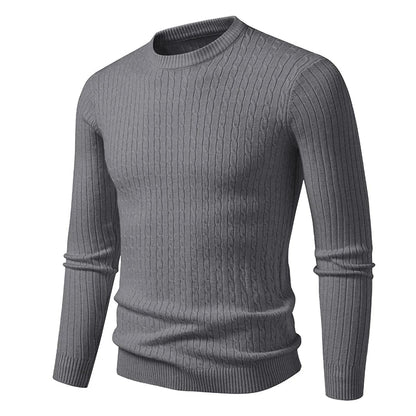 Men's knitted crew-neck cable-knit long-sleeve sweater