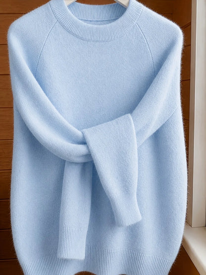 Women's light blue crew-neck knit sweater