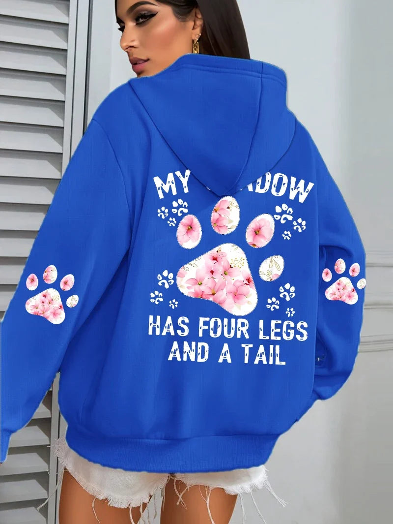 Women's hoodie with hood and animal motif - "My Shadow Has Four Legs And A Tail"
