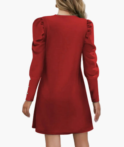 Damen Elegantes Minikleid mit Puffärmeln und Knopfdetails – Perfekt für Alltag & besondere Anlässe