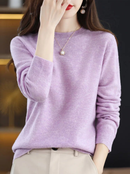 Damen Pullover Rundhals Langarm Feinstrick
