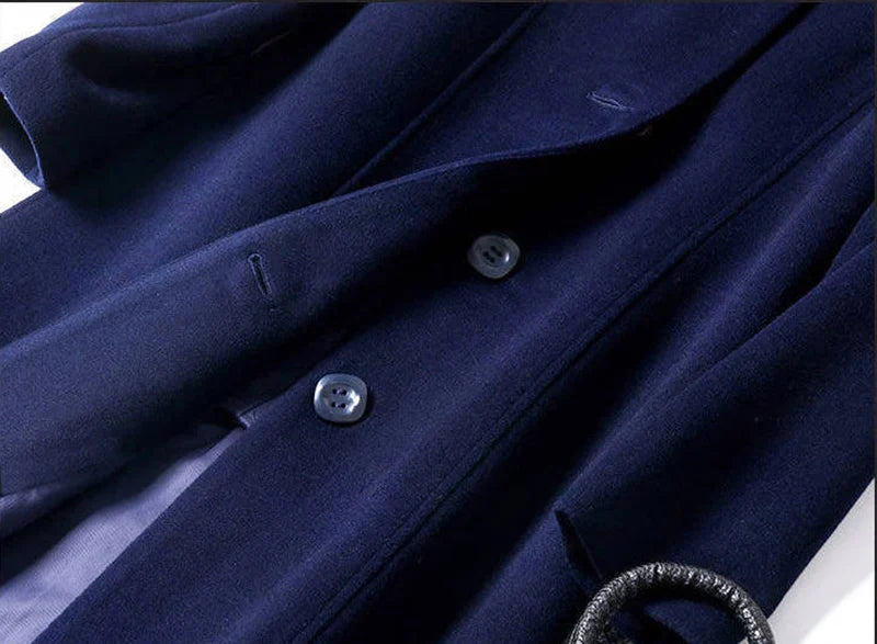 Women's long winter coat, elegant button placket, solid color collar