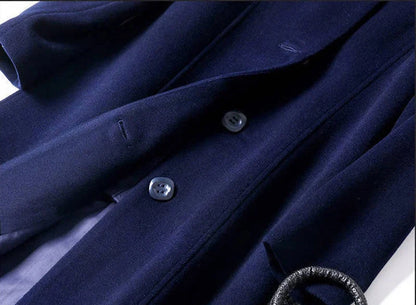 Women's long winter coat, elegant button placket, solid color collar