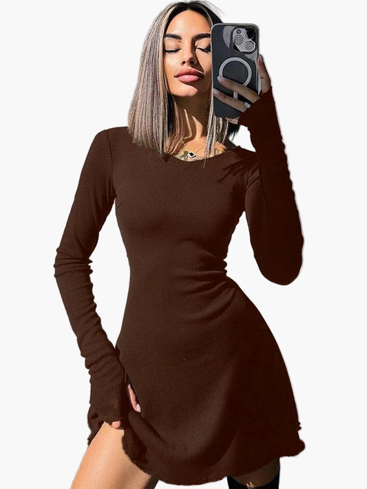 Damen Langarm Minikleid Figurbetont Elegant für Alltag und Ausgehen