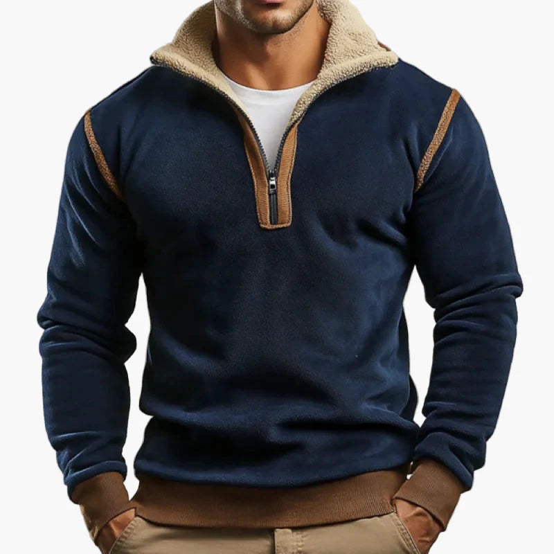 Men's Vintage Patchwork Fleece Pullover – Retro Style for Autumn and Winter, Leisure & Everyday Use