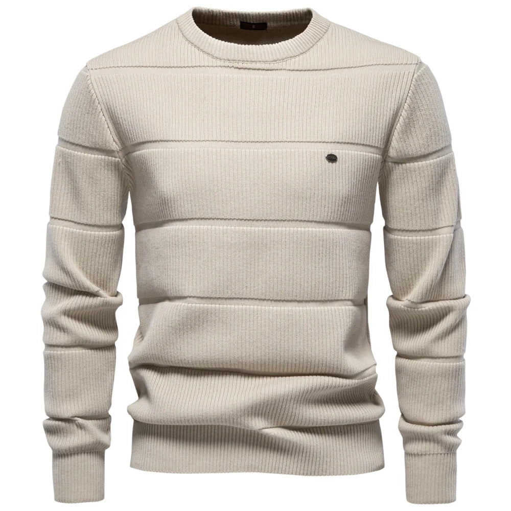 Herren Pullover Rundhals Rippstrick Optik Langarm