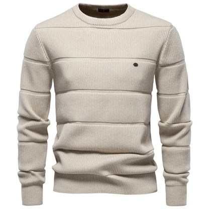 Herren Pullover Rundhals Rippstrick Optik Langarm