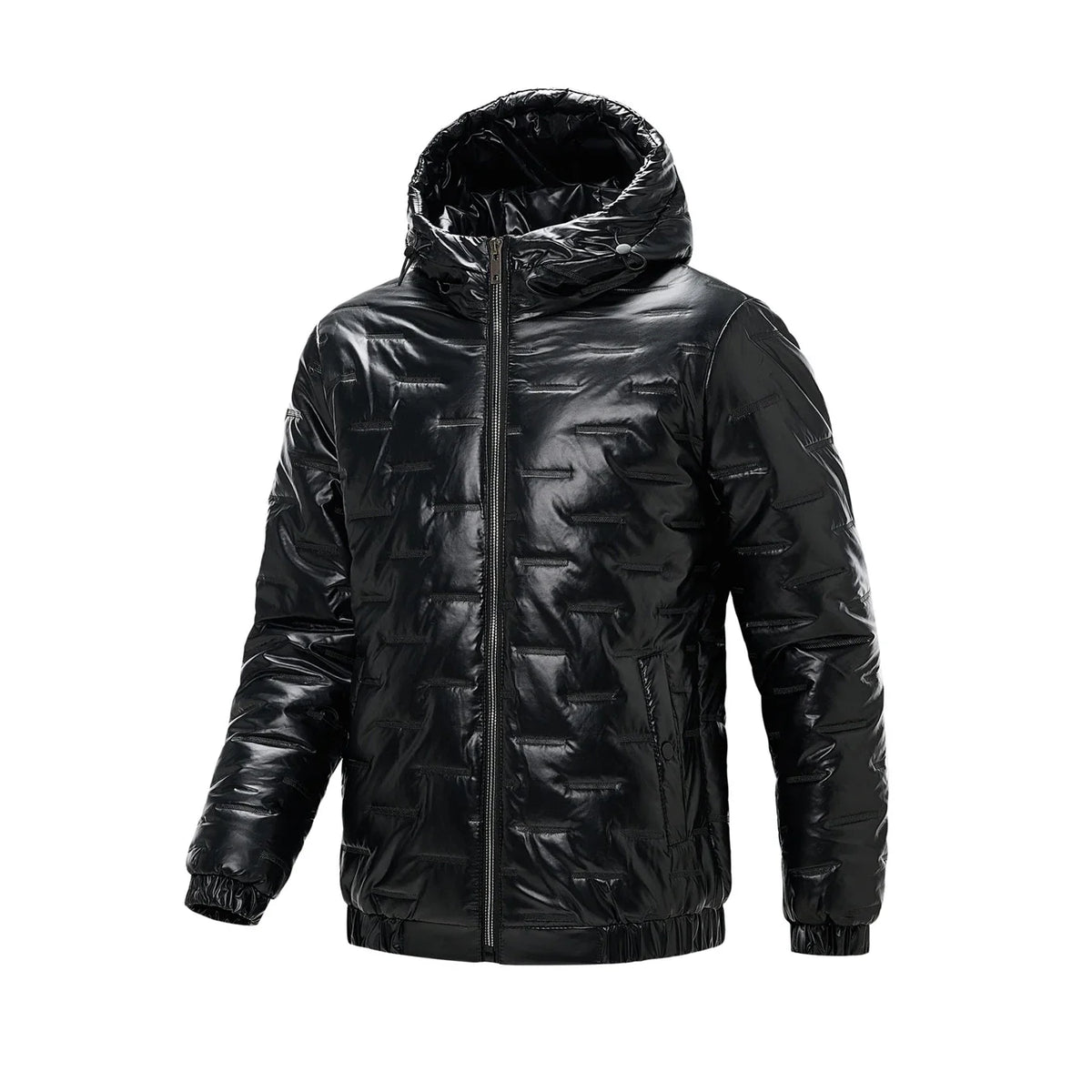Men's Black Shiny Hooded Puffer Jacket