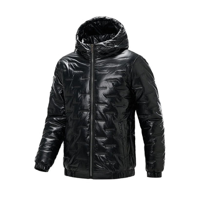 Men's Black Shiny Hooded Puffer Jacket