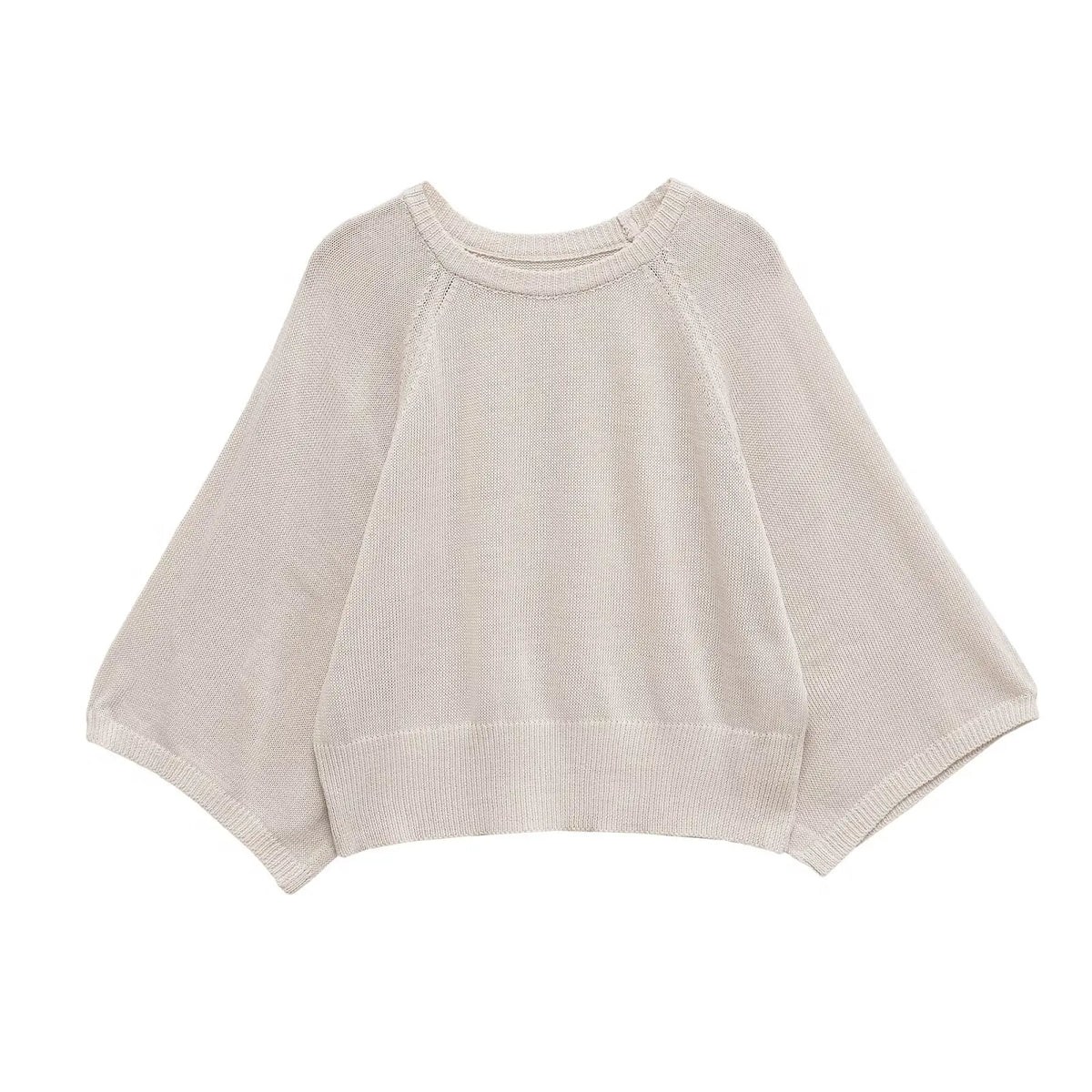 Women's Oversized Batwing-Sleeve Crew Neck Knit Sweater Cream