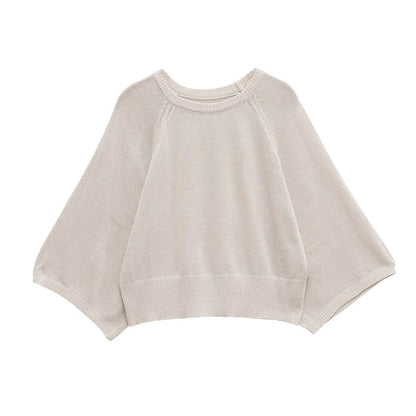Women's Oversized Batwing-Sleeve Crew Neck Knit Sweater Cream