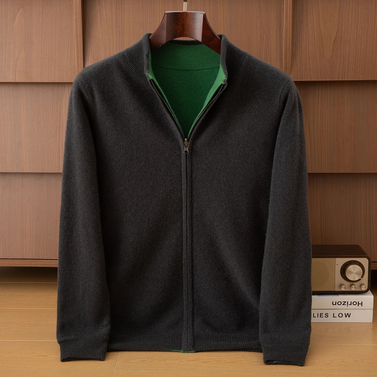 Wende-Strickjacke mit Stehkragen und Reißverschluss