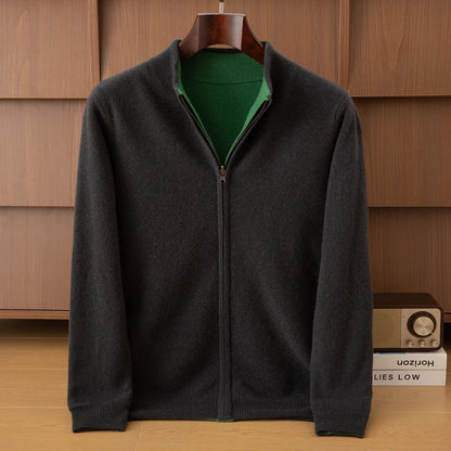 Wende-Strickjacke mit Stehkragen und Reißverschluss