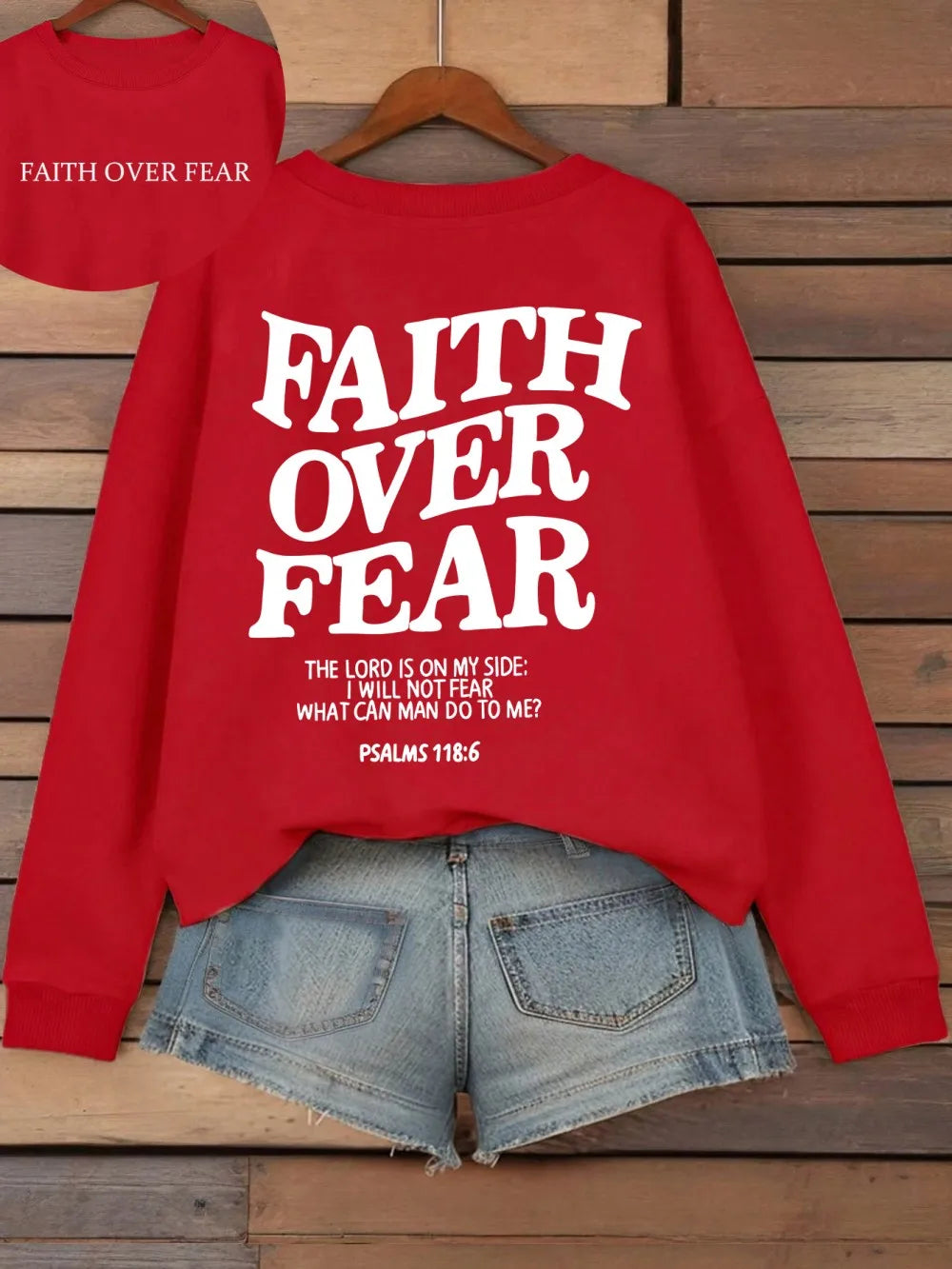 Hoodie with "Faith Over Fear" lettering and Bible quote, oversized hoodie