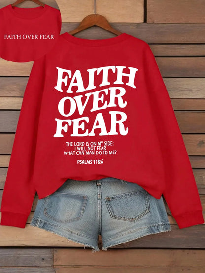 Hoodie with "Faith Over Fear" lettering and Bible quote, oversized hoodie