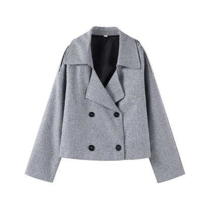 Kurze Damen Übergangsjacke mit Reißverschluss, Kragen und langen Ärmeln