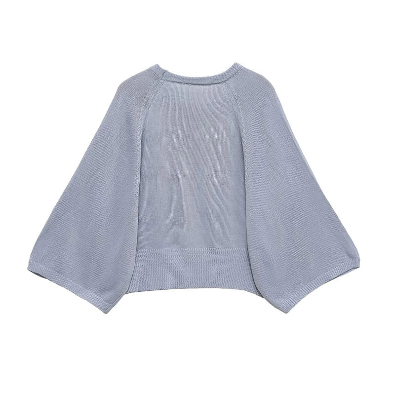 Women's Oversized Batwing-Sleeve Crew Neck Knit Sweater Cream
