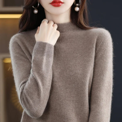 Women's sweater with stand-up collar, long-sleeved, fine-knit basic top
