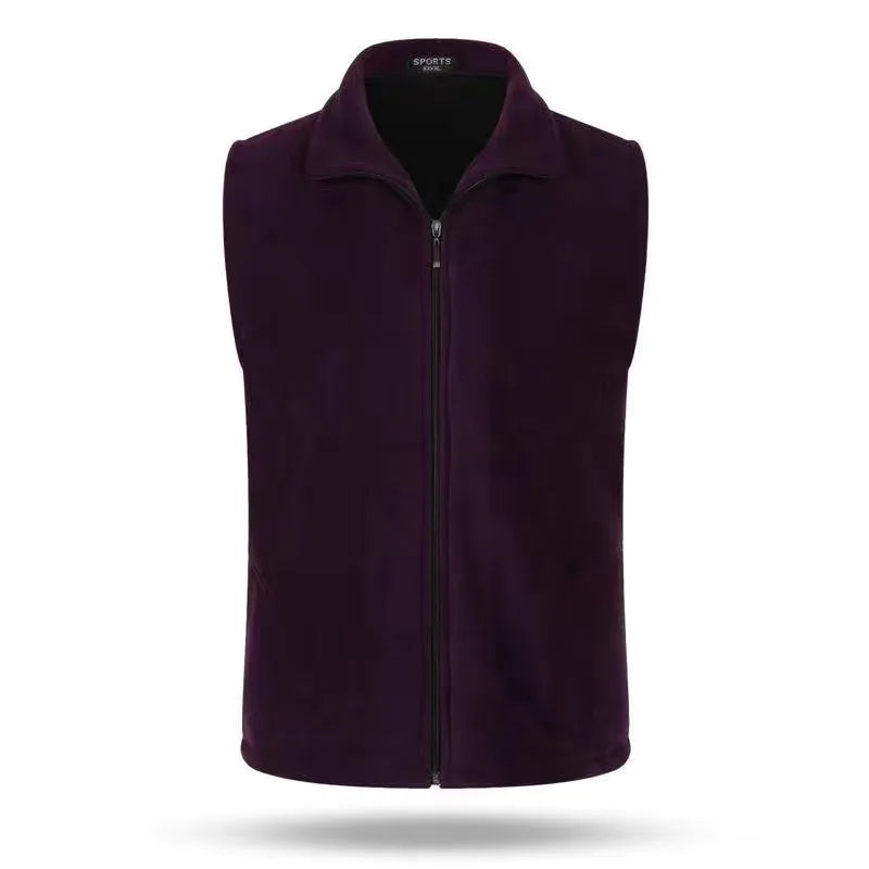Unisex fleece vest with stand-up collar and zipper