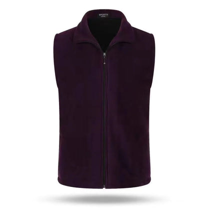 Unisex fleece vest with stand-up collar and zipper