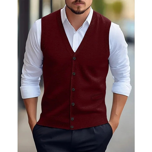Men's knitted vest V-neck button placket