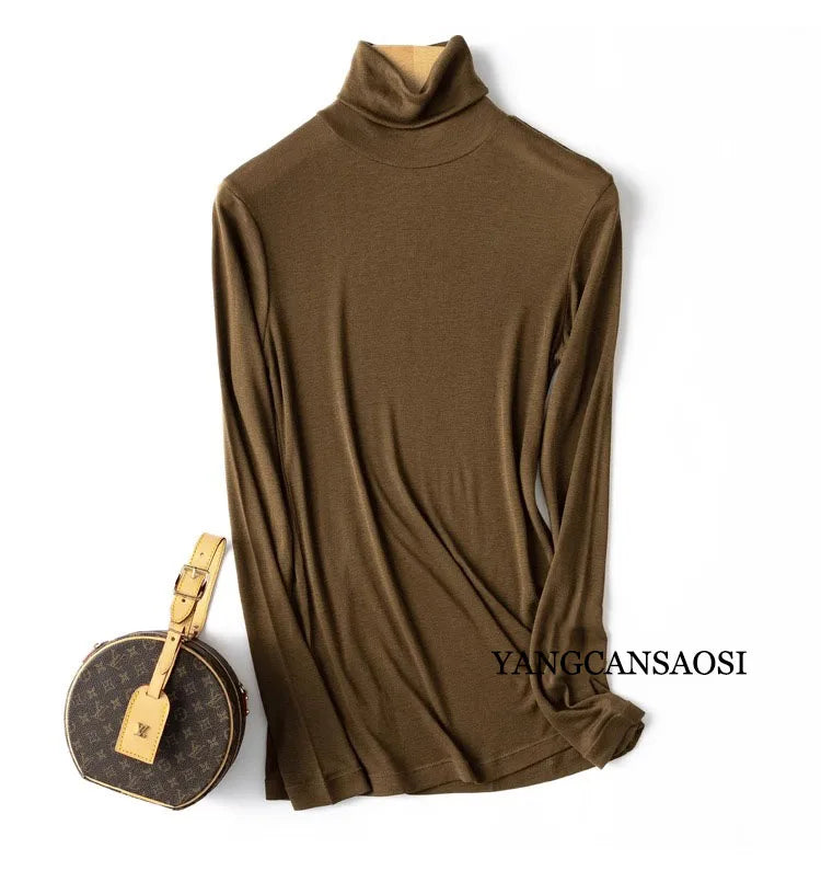 Women's Crew Neck Turtleneck Basic Slim-Fit Long-Sleeve Top
