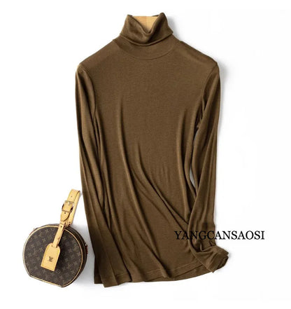 Women's Crew Neck Turtleneck Basic Slim-Fit Long-Sleeve Top