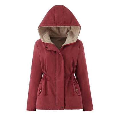 Women's Winter Jacket with Hood, Teddy Lining and Drawstring