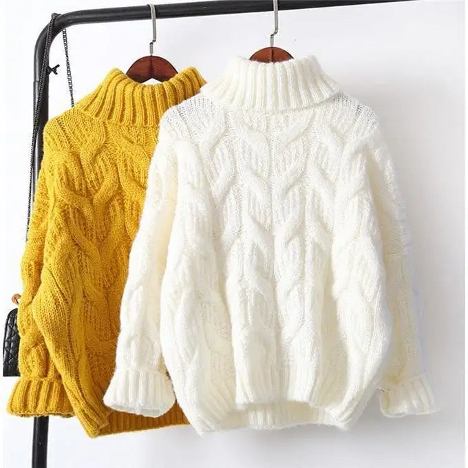 Women's cable-knit turtleneck sweater long sleeves
