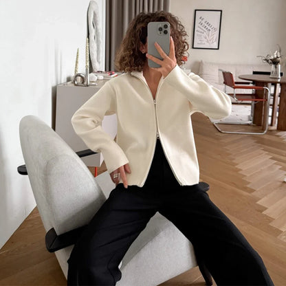 Damen Strickjacke mit Reißverschluss und Stehkragen, langärmlig